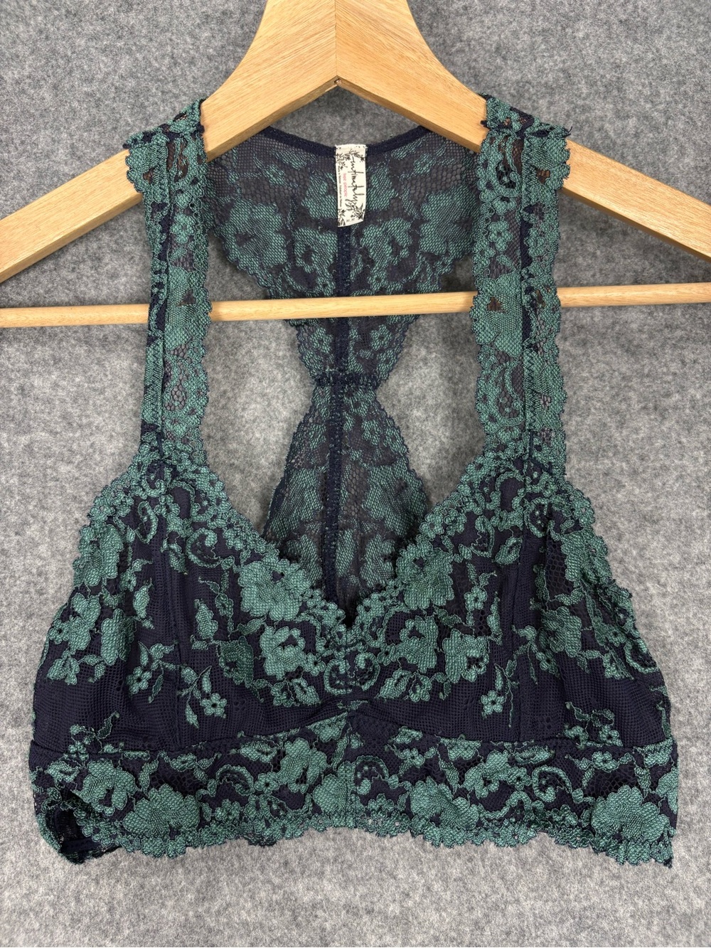 Free People Intimately Lace Racerback Bralette Navy Teal Floral Size M/M